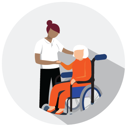 Icon of an SLP with client, representing the online MS SLP program at Marymount University online