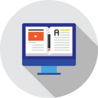 Computer with video and text icon